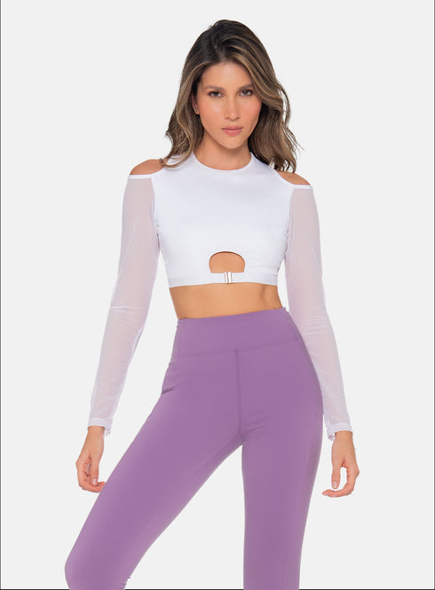 Top Deportivo Mujer Manga Larga Semi Transparente Blanco - Babalú 110373