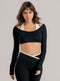 Top Manga Larga Babalú Escote Halter Doble Talla M Negro